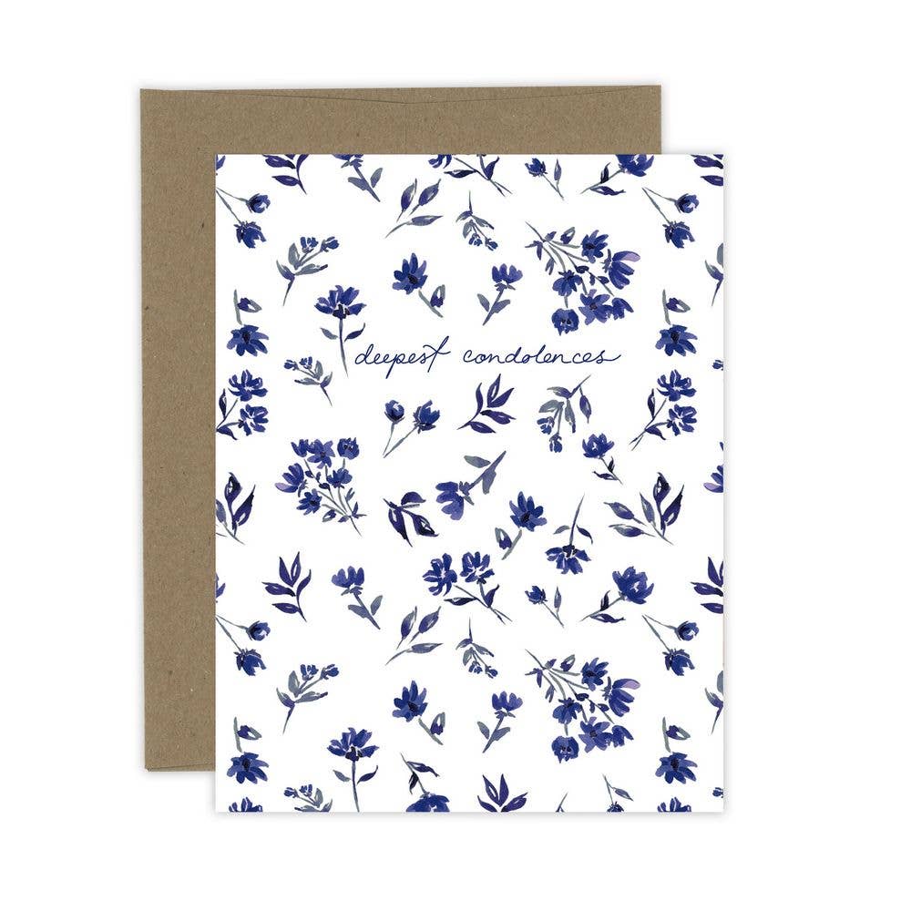Deepest Condolences Navy Floral Card: White