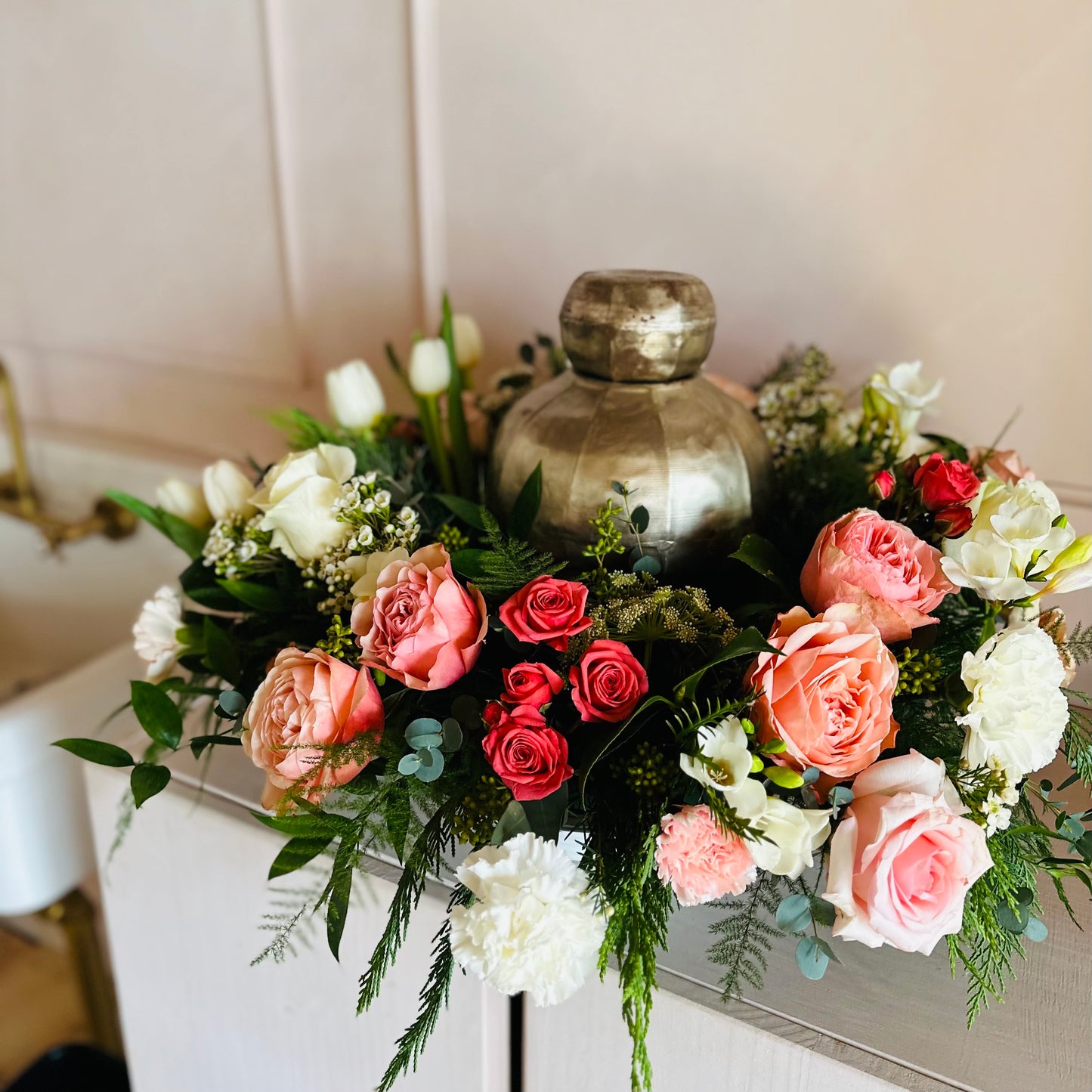 Urn Spray Pink White Green
