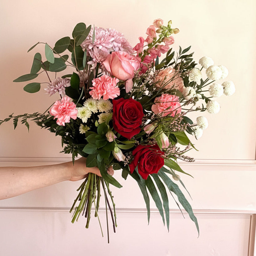 Valentine's Hand-Tied Bouquet - Reds and Pinks