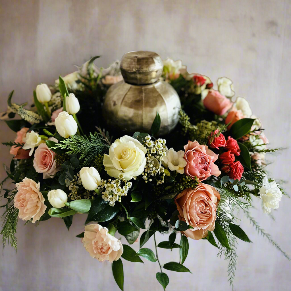 Urn Spray Pink White Green