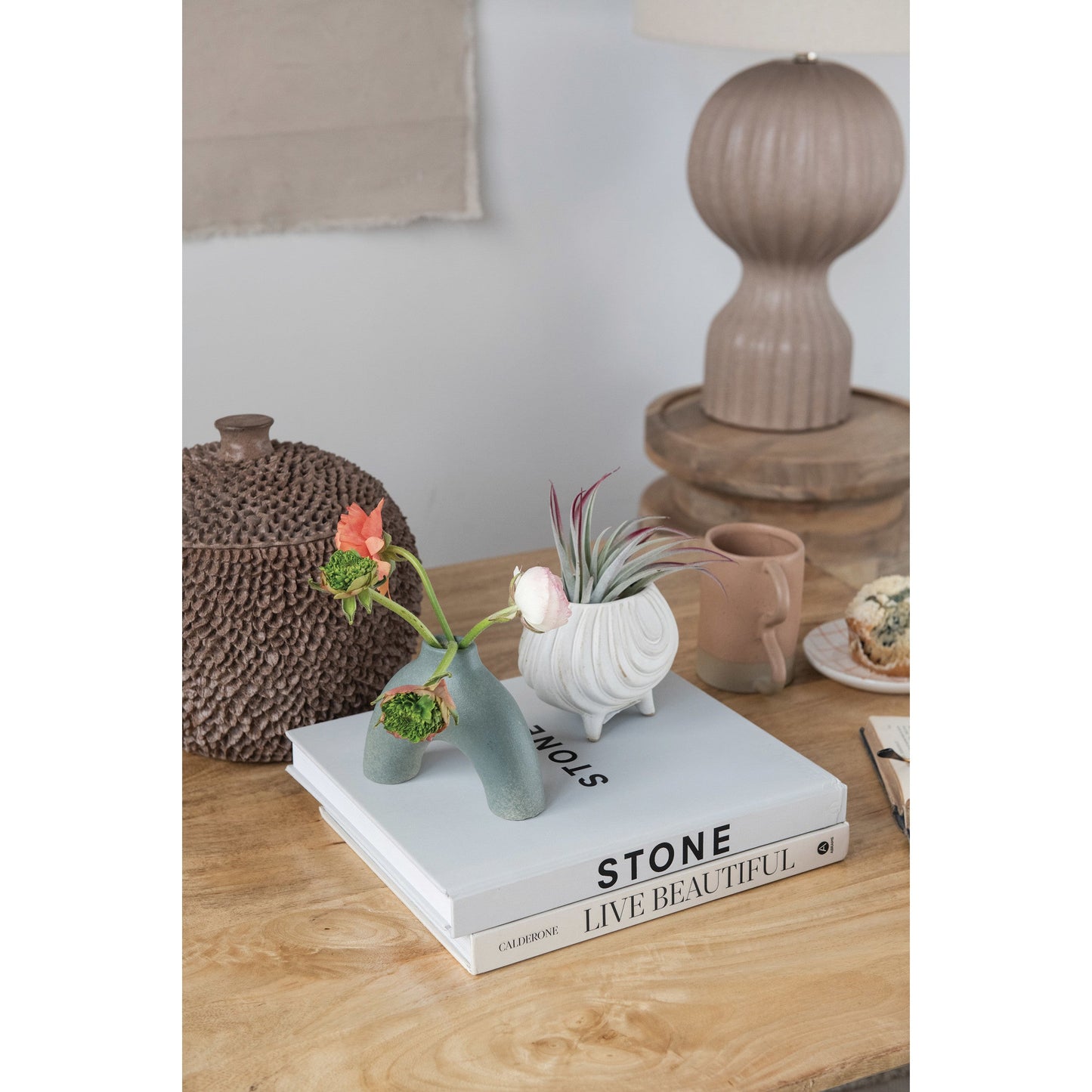 Debossed Stoneware Footed Planter