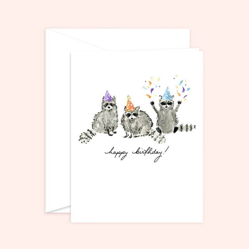 Birthday Raccoons Card: White