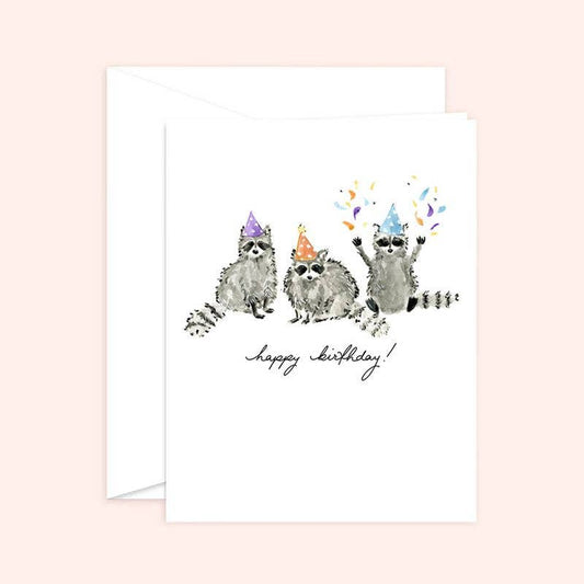 Birthday Raccoons Card: White