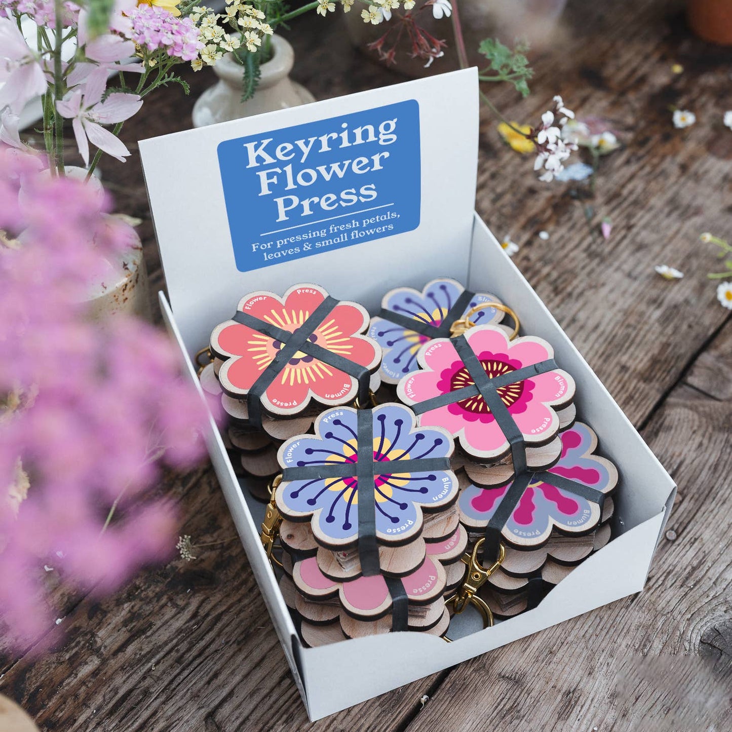 Keyring Flower Press - Pinks & Blues