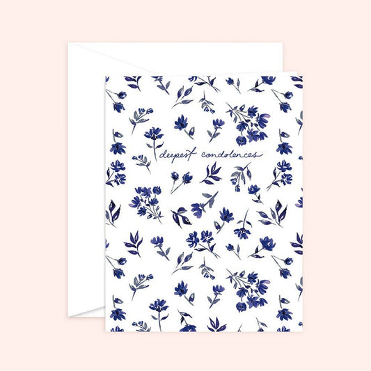 Deepest Condolences Navy Floral Card: White