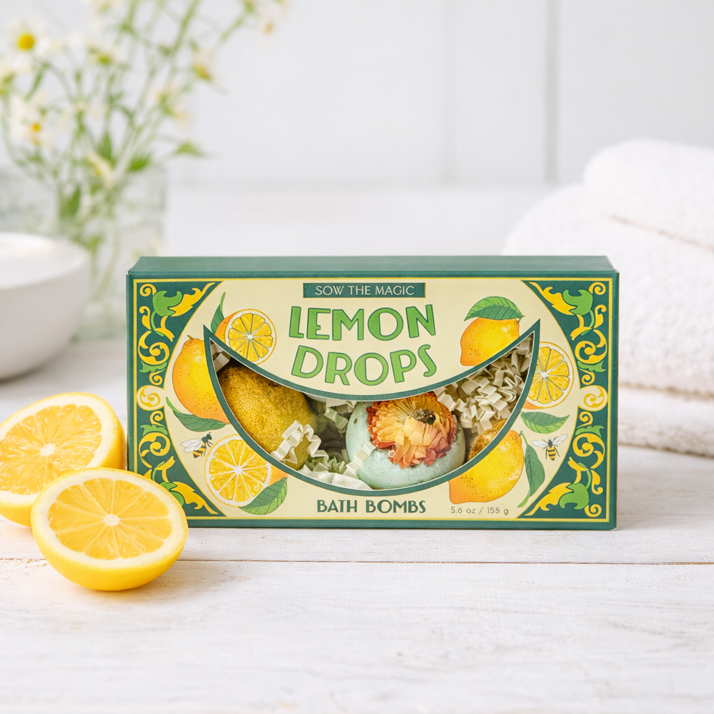 Natural Lemon Drop Bath Bomb Gift Set made with Lemon + MInt