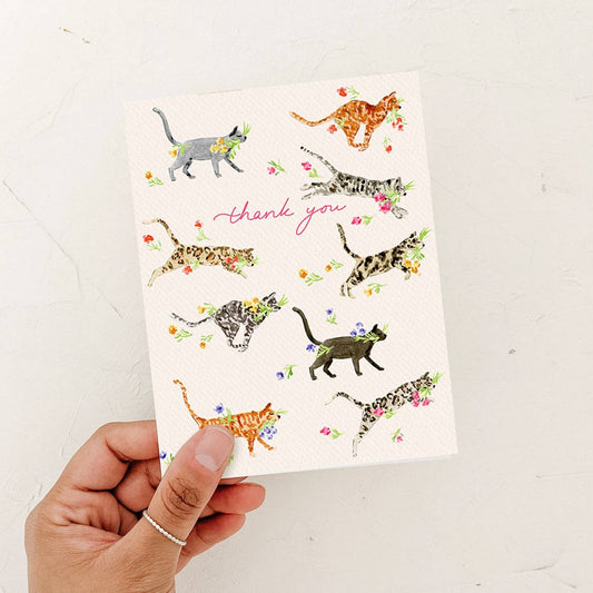 Thank you Cat Florals Card: White