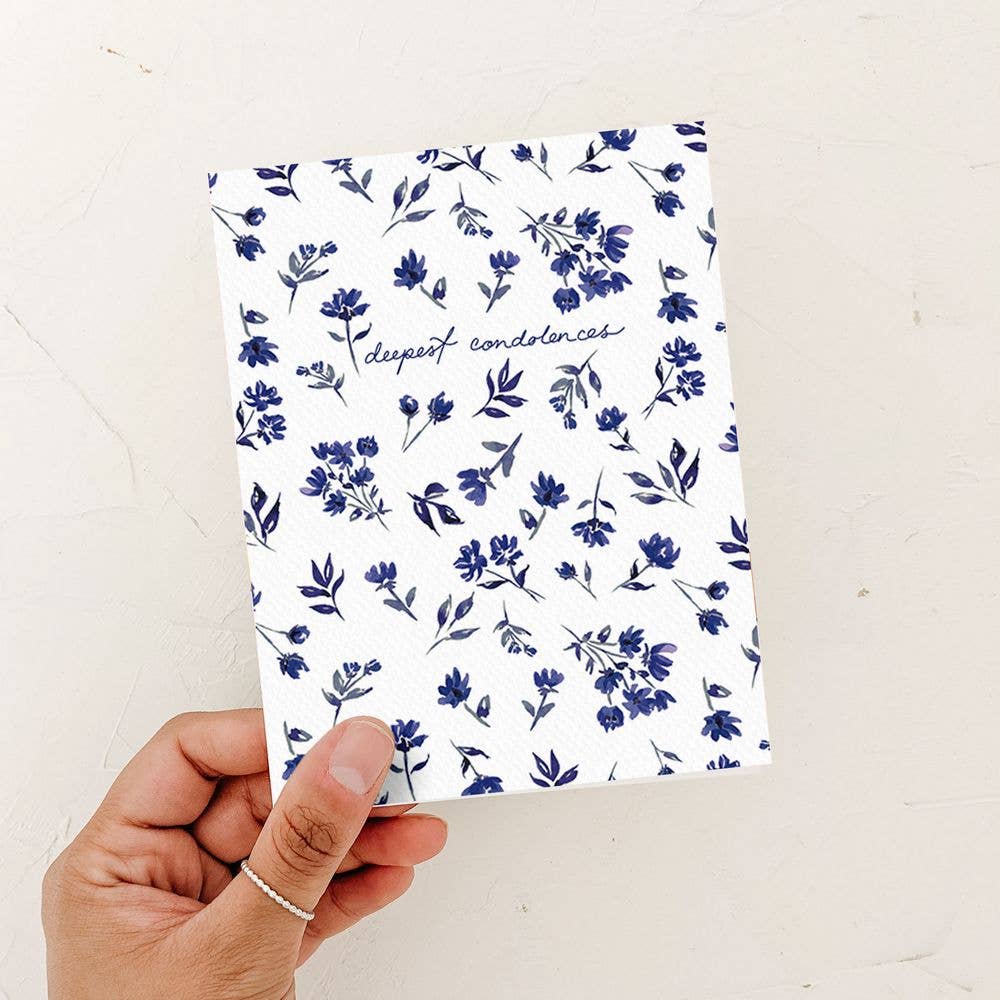 Deepest Condolences Navy Floral Card: White