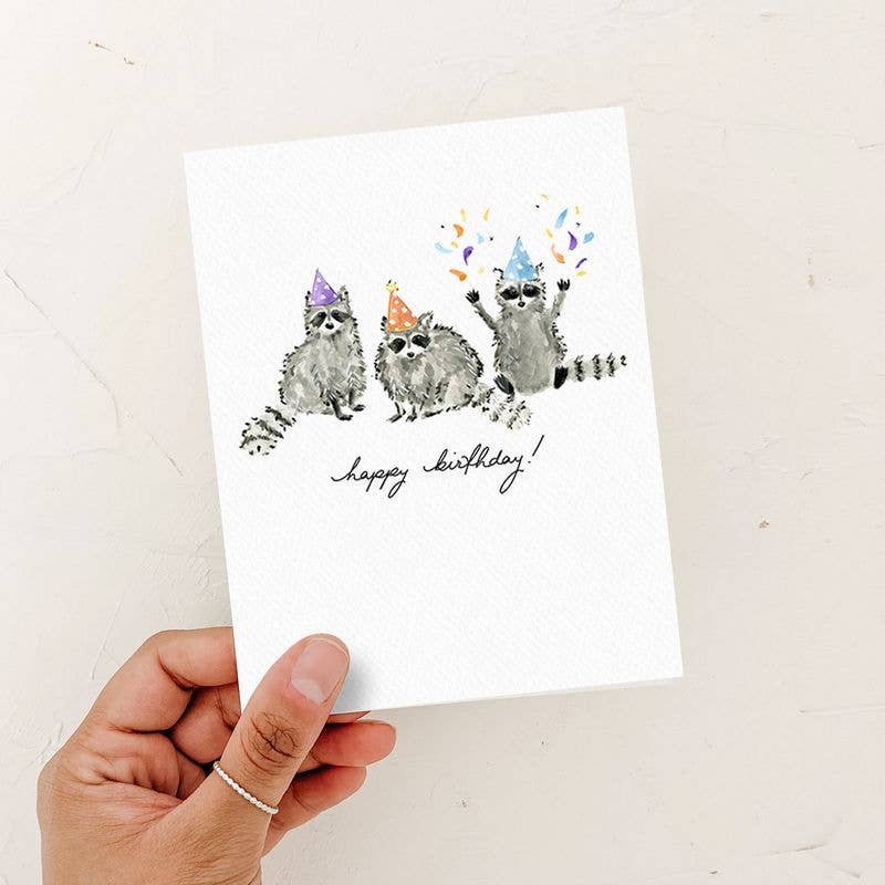 Birthday Raccoons Card: White