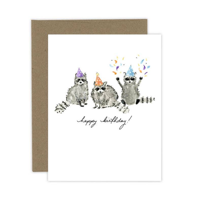 Birthday Raccoons Card: White