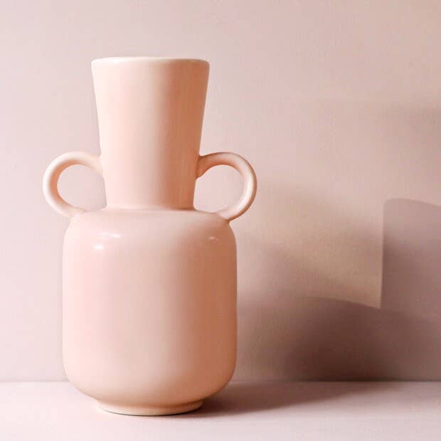 Pink Ceramic Vase with Handles, H20cm