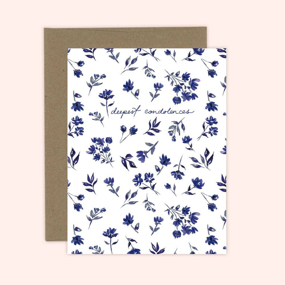 Deepest Condolences Navy Floral Card: White