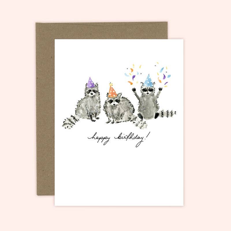 Birthday Raccoons Card: White