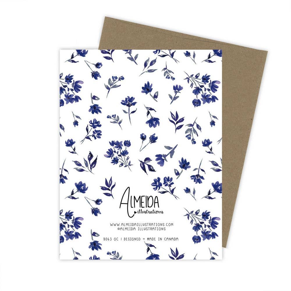 Deepest Condolences Navy Floral Card: White