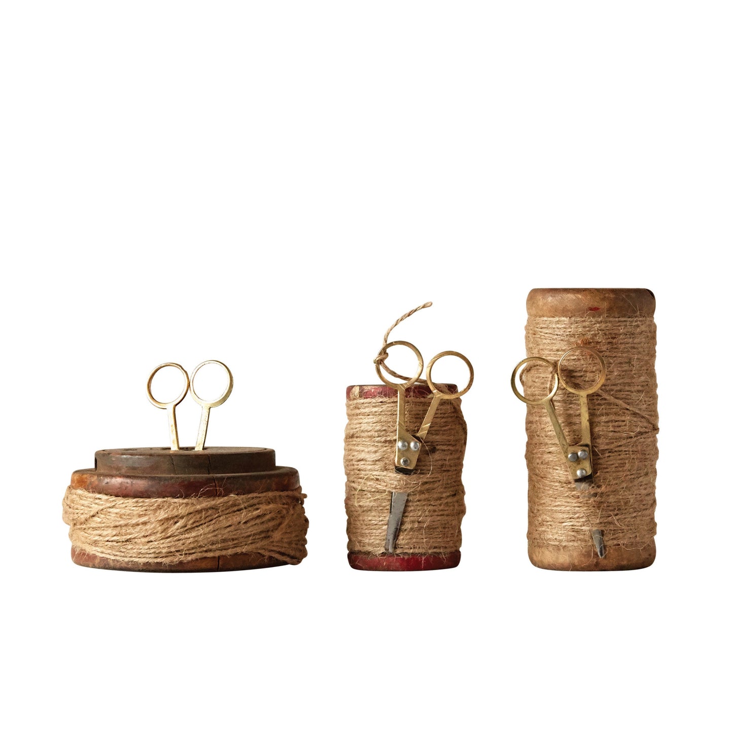 Wooden Spools with Jute and Scissors