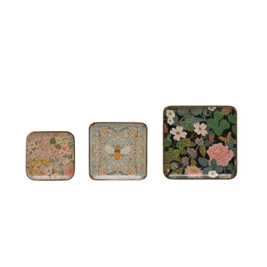 Enameled Wood Trays with Florals