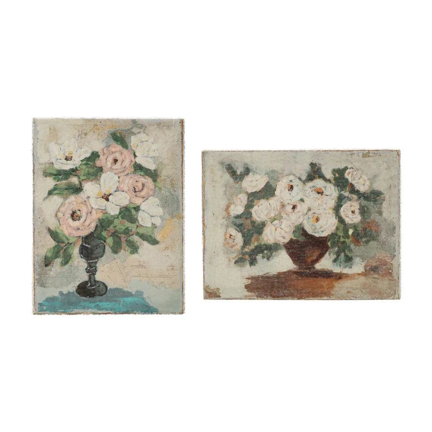 Canvas wall decor with flowers in a vase, in two different styles horizontal and vertical.